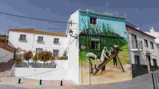 Mural Acribando la aceituna